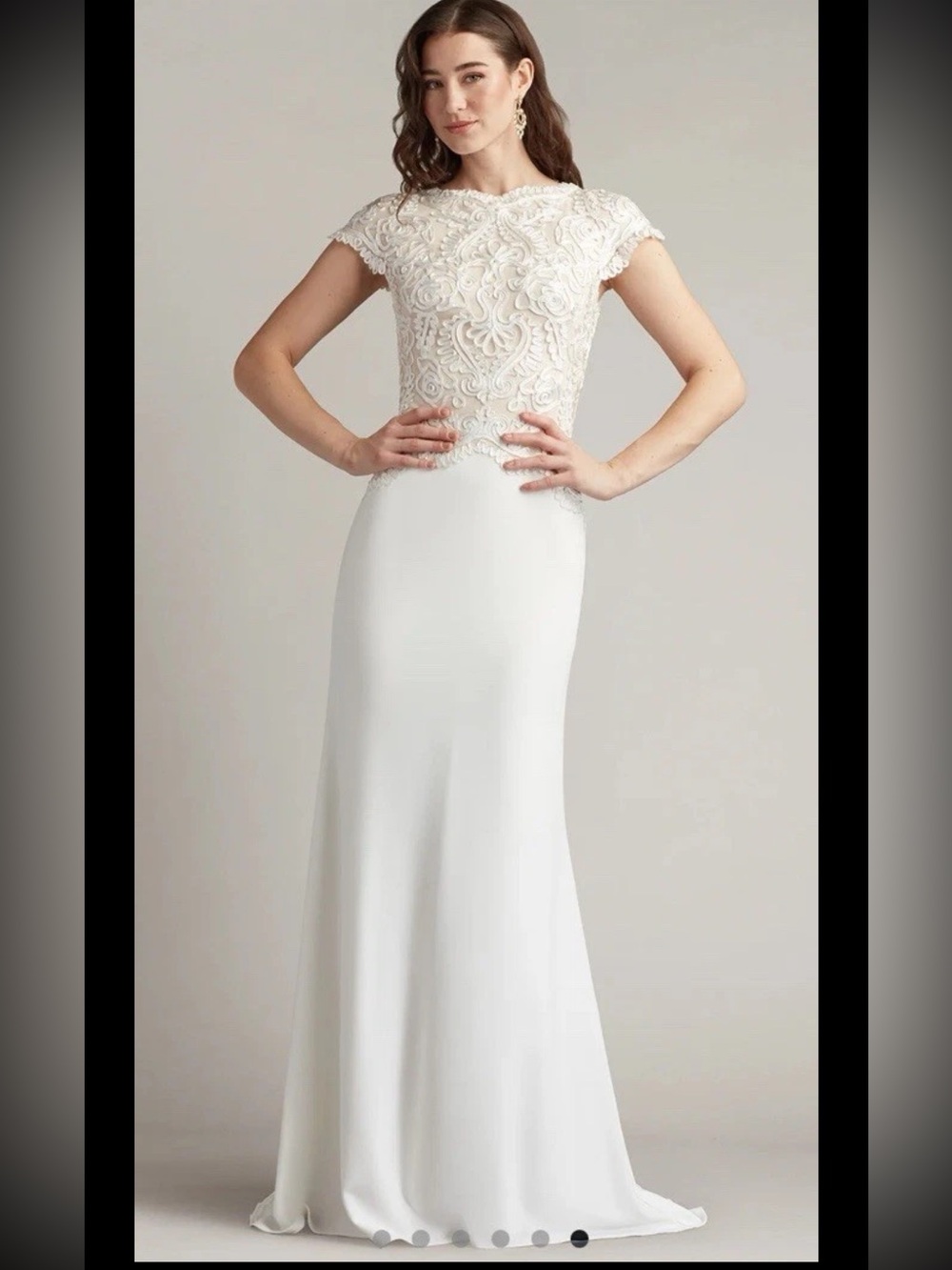 Tadashi Shoji Isadora Embroidered Crepe Gown,sz 8, New Without Tag,ivory/nude